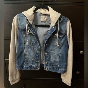 Love Tree Blue and Grey Denim Jacket with removable hood